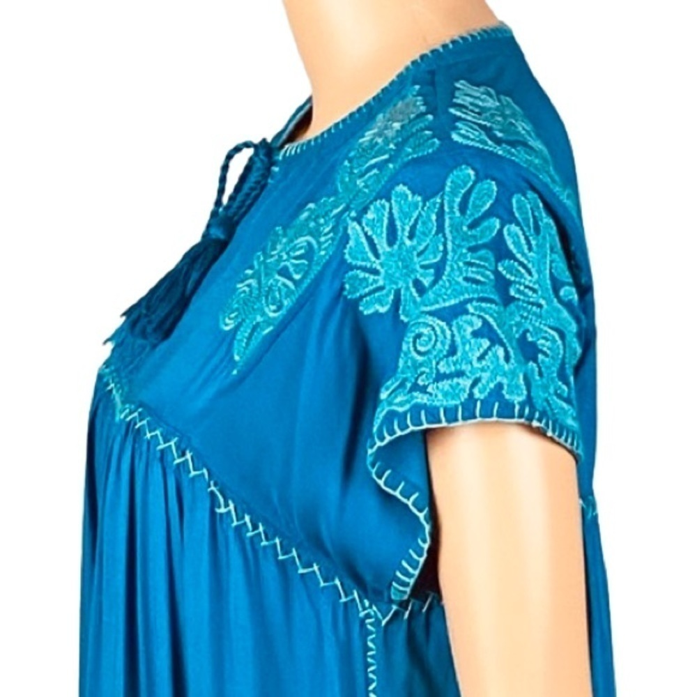 SUNDANCE “Bright Pathway” teal, embroidered, shift dress w/POCKETS. Size XS. EUC - Picture 8 of 12